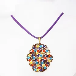 Pendant 65cm - Xochitl Oval-Purple Suedine - Pendant 65cm - Laiton bronze